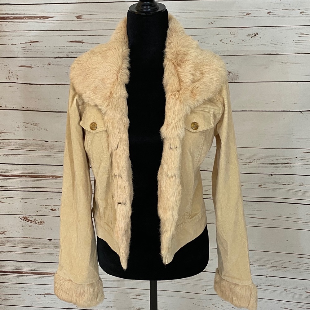 Shari Bodell Tan Rabbit Fur Corduroy Jacket Size L